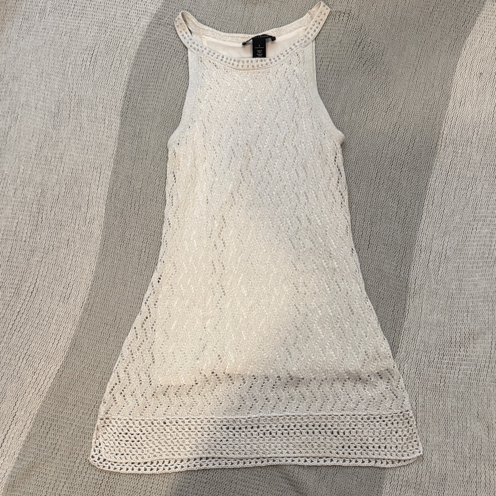 WHBM Feminine Crochet Sheer open knit Sleeveless Halter Style Mini Dress Sz S